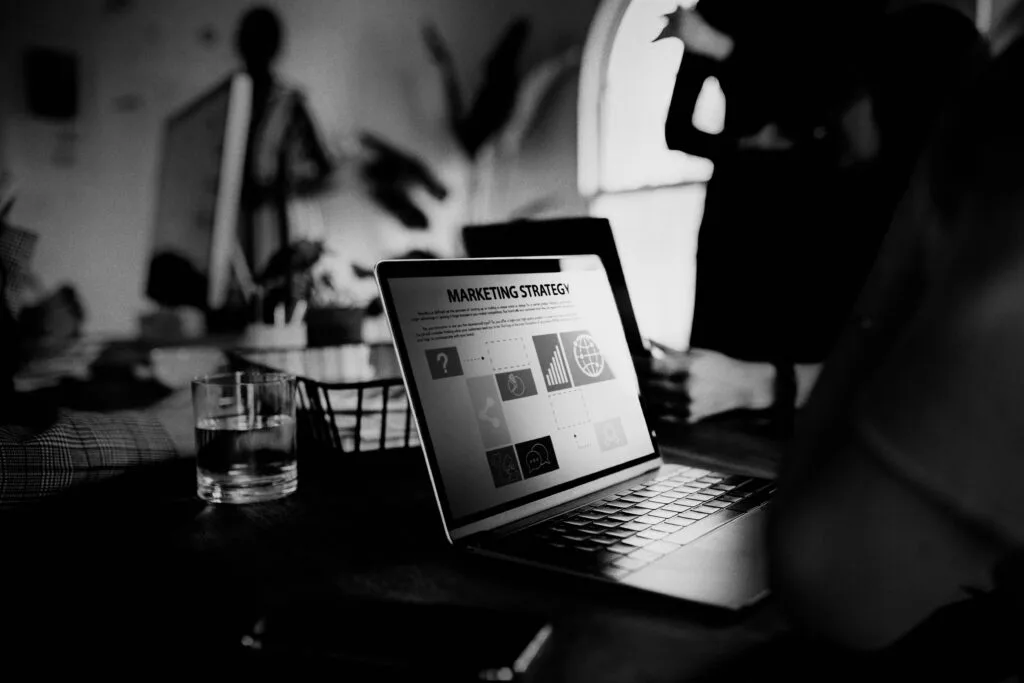 Marketing strategy on a laptop screen